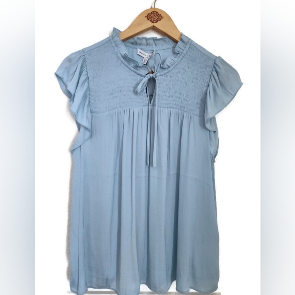 Romantic Feminine Cottage core Baby Blue Top